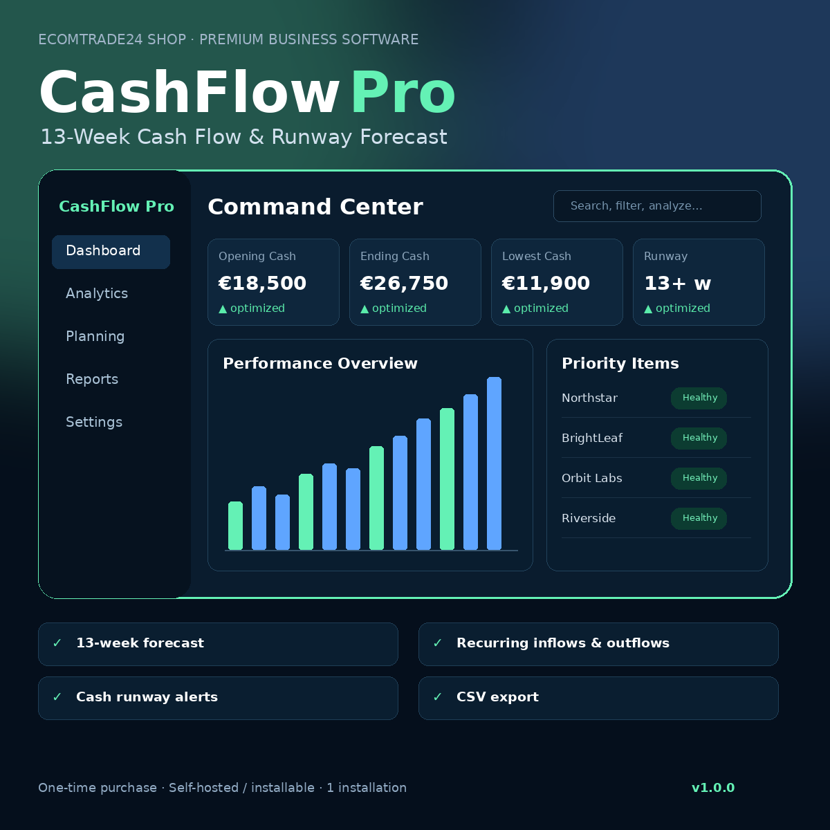 CashFlow Pro – 13-Week Cash Flow & Runway Forecast