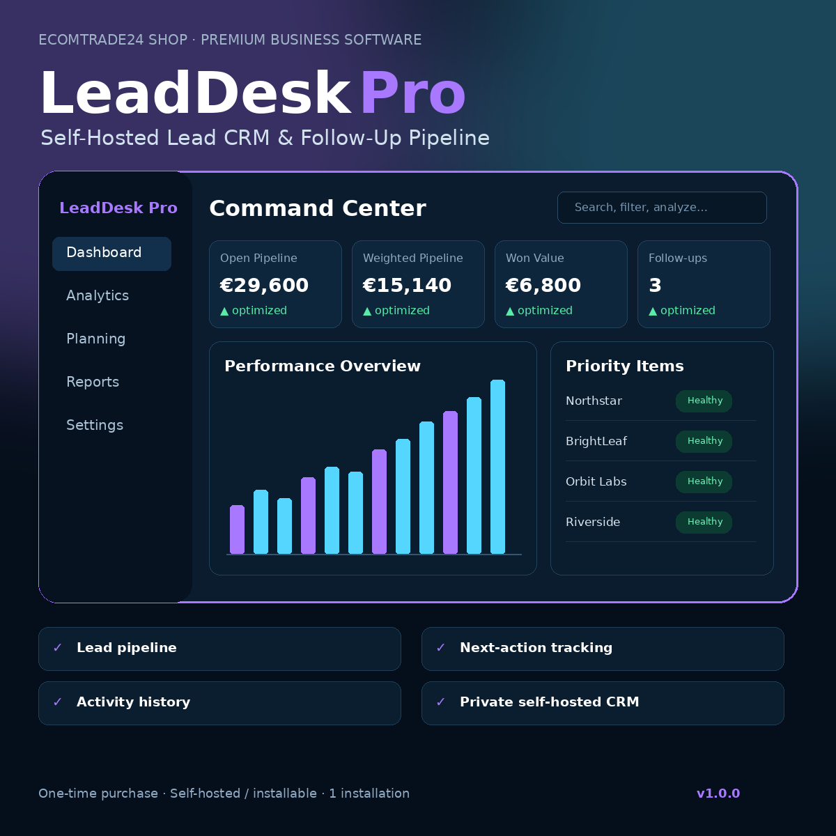 LeadDesk Pro – Self-Hosted Lead CRM & Follow-Up Pipeline